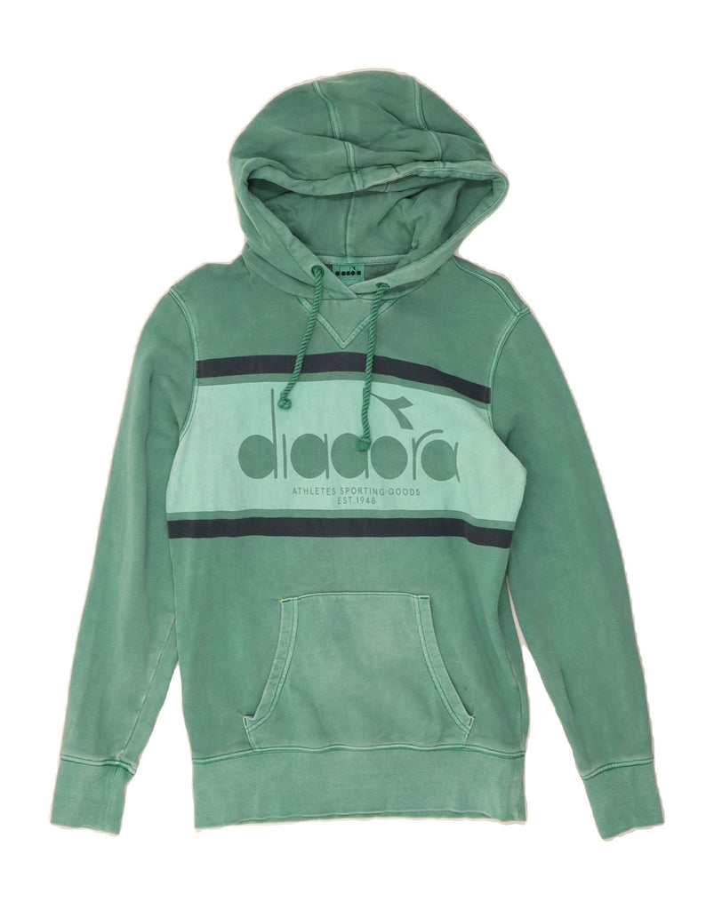 DIADORA Mens Graphic Hoodie Jumper 2XS Green Colourblock Vintage Diadora and Second-Hand Diadora from Messina Hembry 