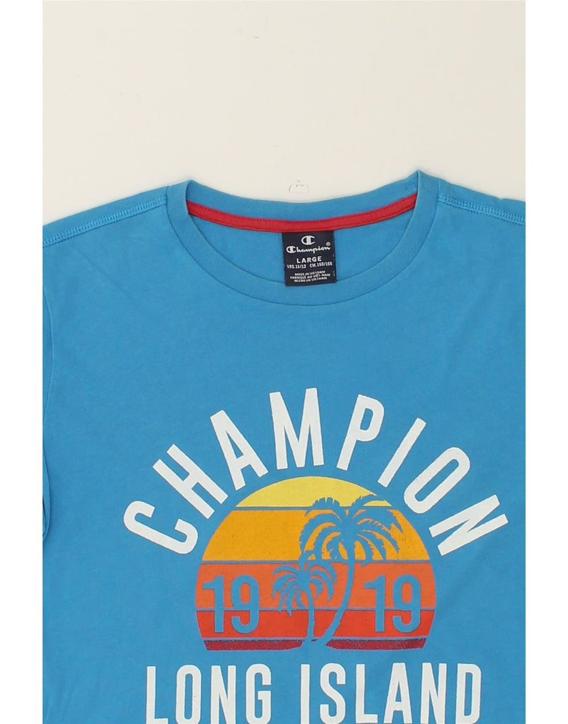 CHAMPION Boys Graphic T-Shirt Top 11-12 Years Large Blue | Vintage Champion | Thrift | Second-Hand Champion | Used Clothing | Messina Hembry 