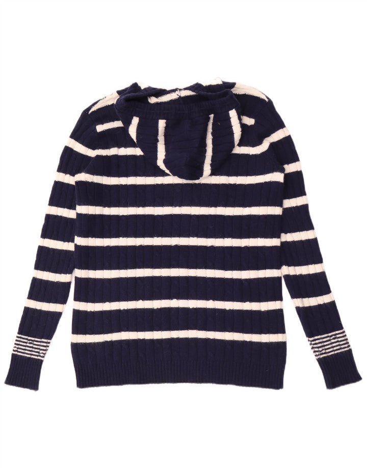 Animal Womens Button Neck Jumper Sweater UK 14 Medium Navy Blue Striped