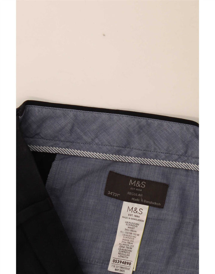 Marks & Spencer Mens Straight Regular Suit Trousers W34 L31 Navy Blue