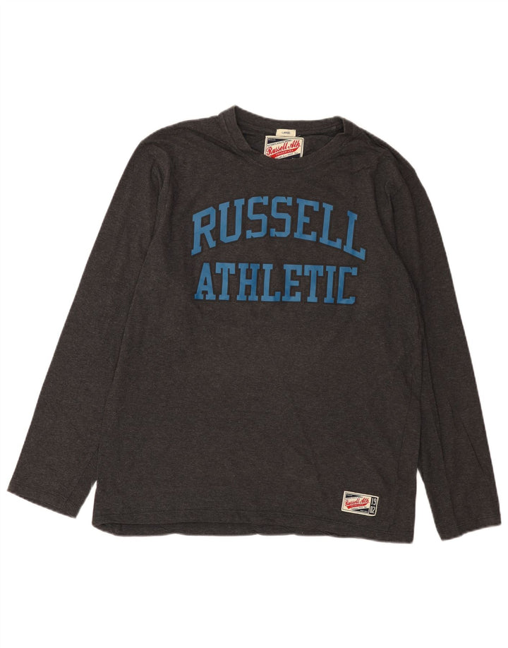 Russell Athletic Mens Graphic Top Long Sleeve Large Grey Cotton