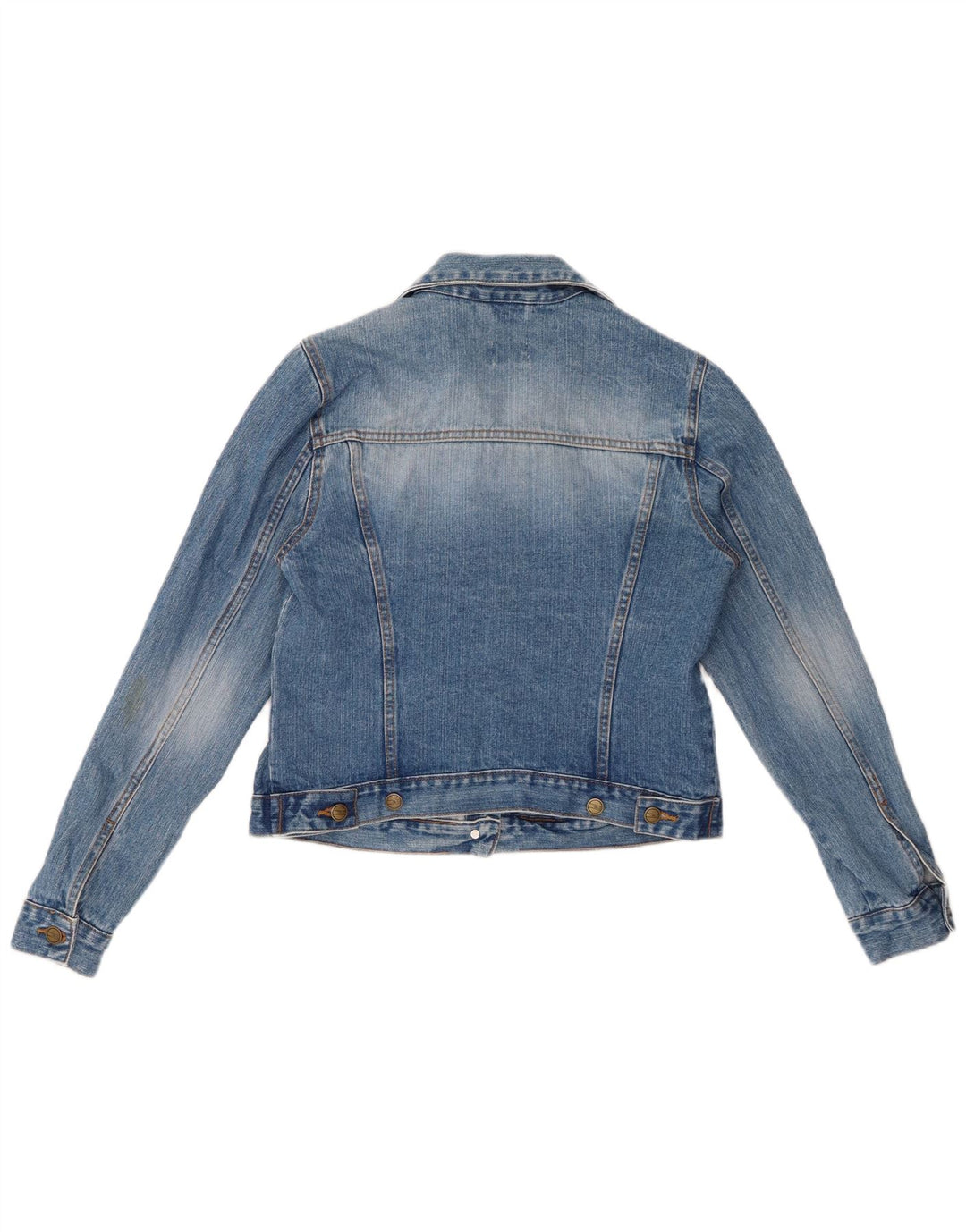 VINTAGE Womens Crop Denim Jacket UK 14 Large Blue Cotton