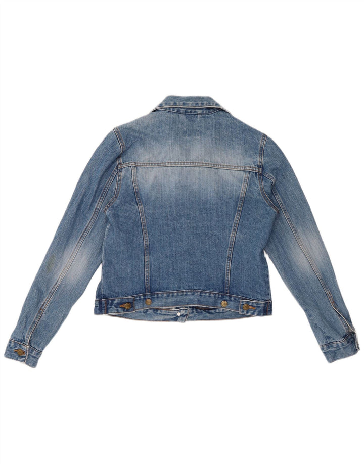 VINTAGE Womens Crop Denim Jacket UK 14 Large Blue Cotton