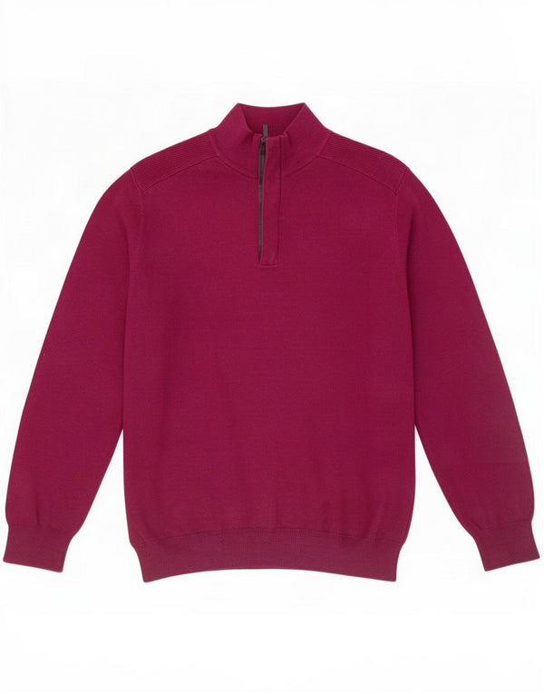 Massimo Dutti Mens Zip Neck Jumper Sweater Large Burgundy Cotton