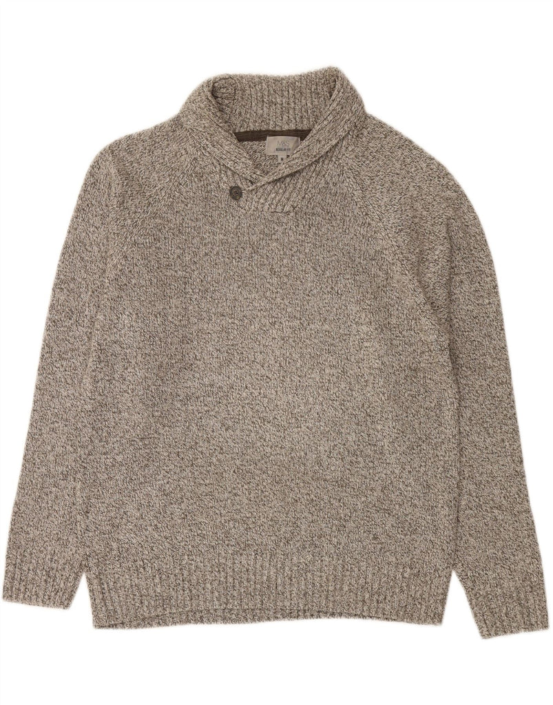 MARKS & SPENCER Mens Shawl Neck Jumper Sweater Medium Grey Flecked Vintage Marks & Spencer and Second-Hand Marks & Spencer from Messina Hembry 