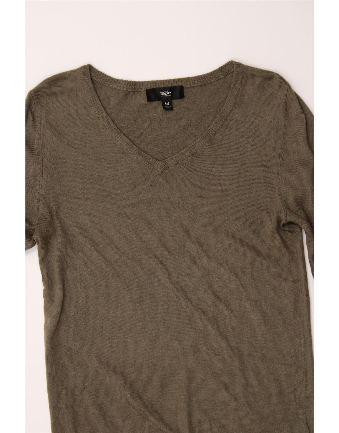 MOSSIMO Womens V-Neck Jumper Sweater UK 12 Medium Khaki Nylon Vintage Mossimo and Second-Hand Mossimo from Messina Hembry 