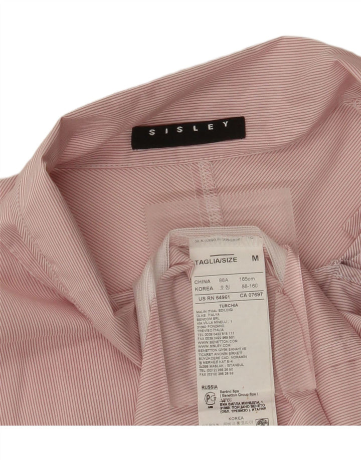 SISLEY Womens Front Tie Pullover Shirt UK 12 Medium Pink Pinstripe Cotton