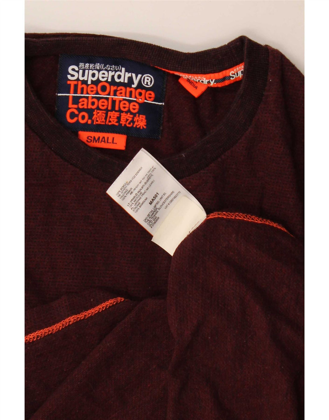Superdry Mens Top Long Sleeve Small Burgundy Cotton