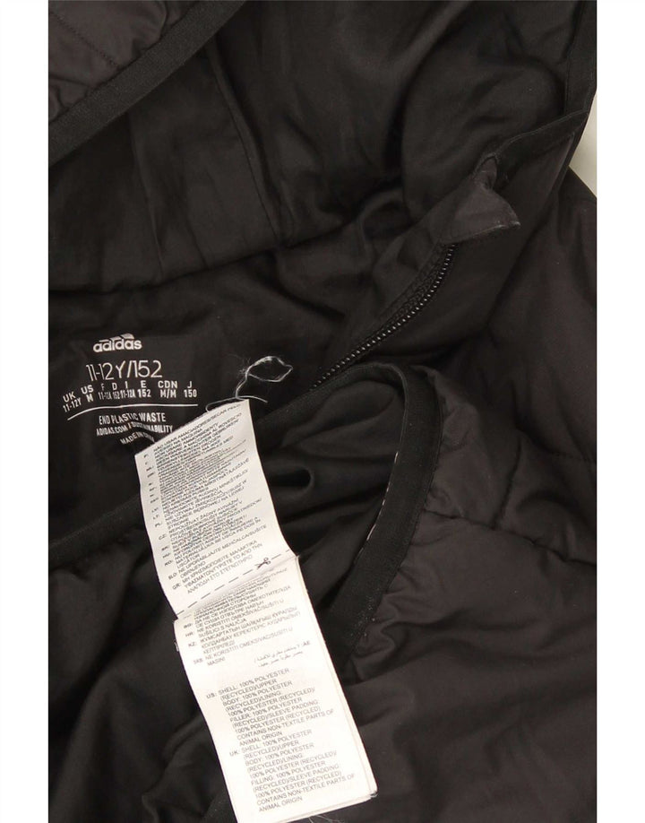 Adidas Boys Hooded Padded Jacket 11-12 Years Black Polyester