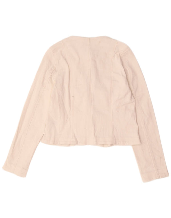 Lipsy Womens Crop 5 Button Blazer Jacket UK 12 Medium White Cotton