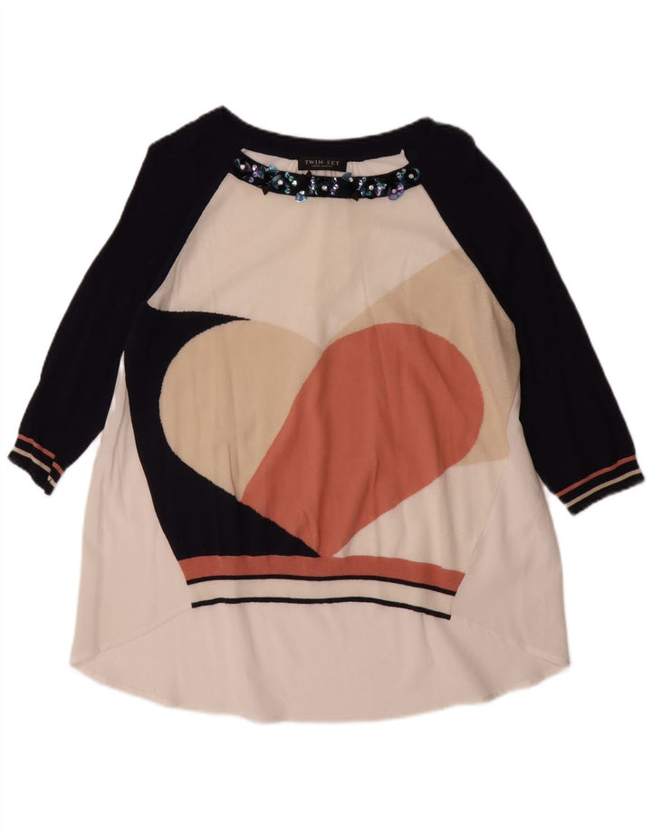 SIMONA BARBIERI Womens Abstract Pattern Tunic Top UK 16 Large White