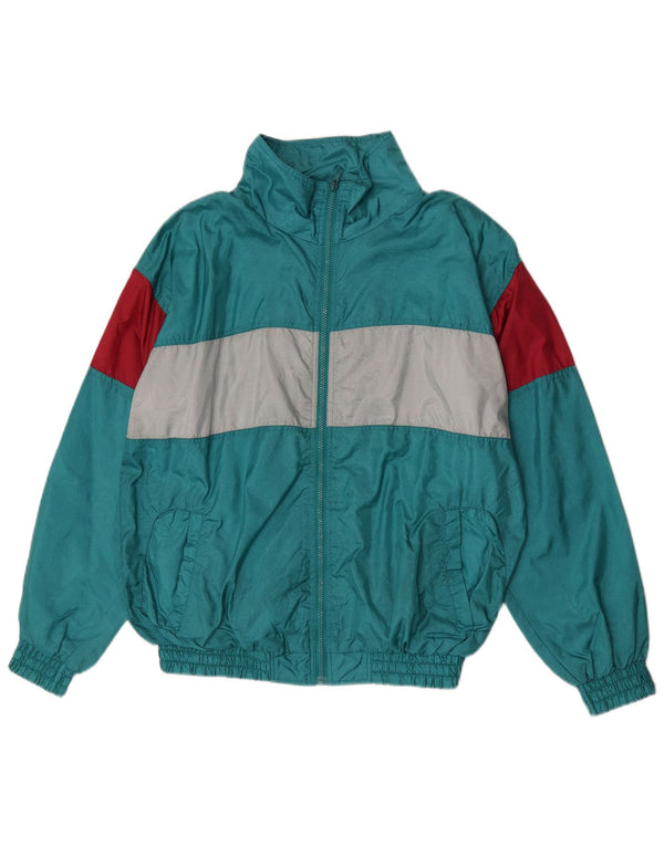 Vintage Mens Tracksuit Top Jacket Medium Green Colourblock Polyamide