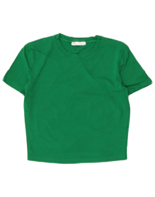 Zara Womens Crop T-Shirt Top UK 12 Medium Green Cotton
