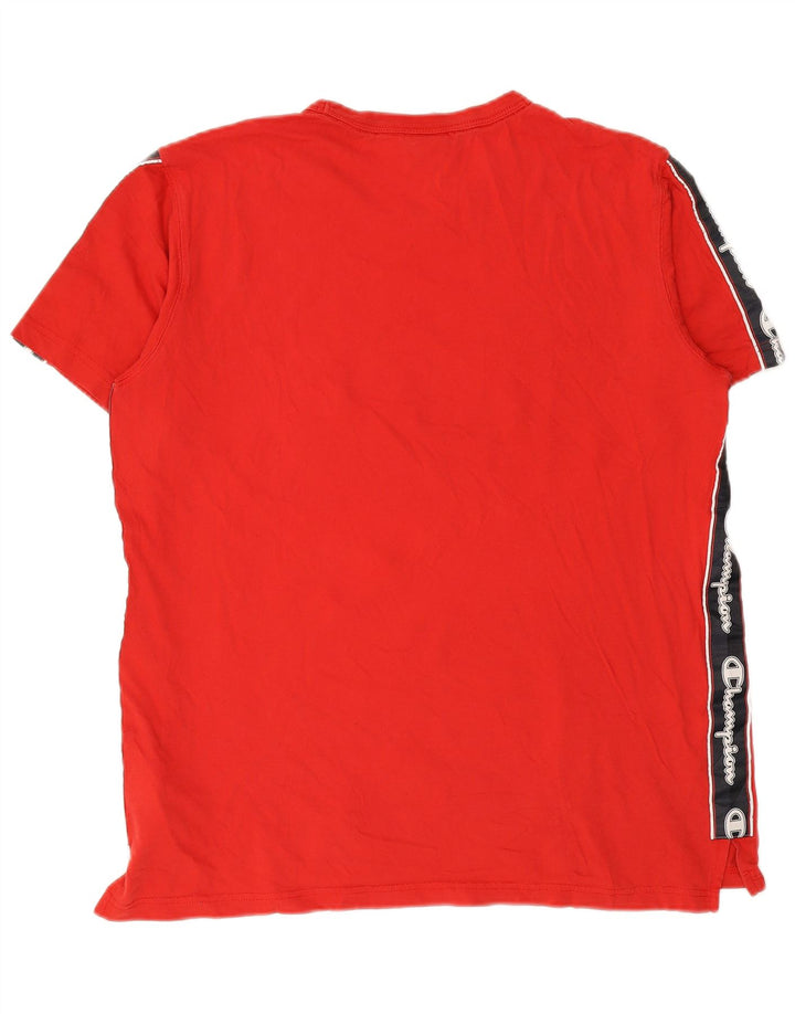 CHAMPION Mens Graphic T-Shirt Top Large Red Colourblock Cotton