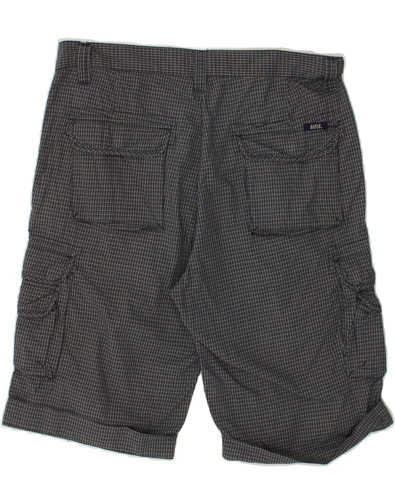 RIFLE Mens Cargo Shorts W32 Medium Navy Blue Check Cotton | Vintage Rifle | Thrift | Second-Hand Rifle | Used Clothing | Messina Hembry 