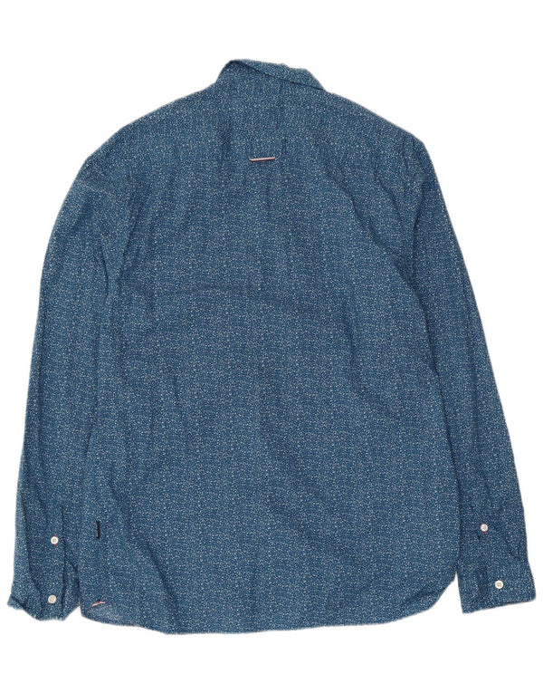 White Stuff Mens Slim Fit Shirt Large Blue Spotted Cotton