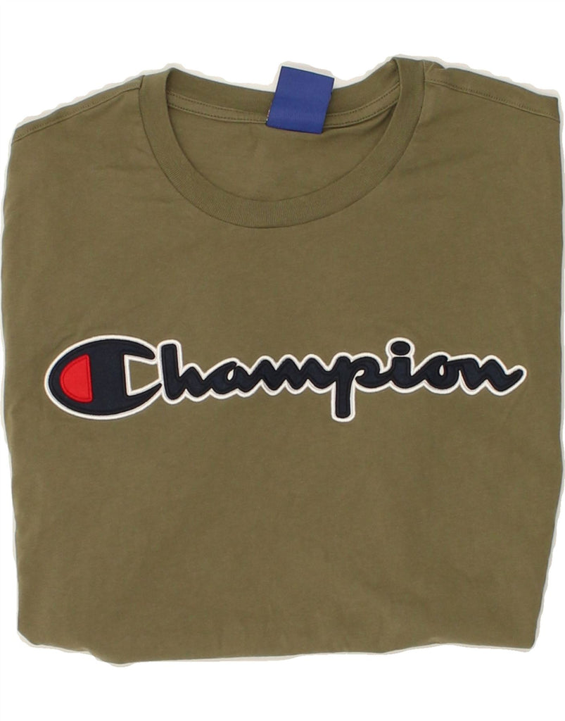 CHAMPION Mens Graphic T-Shirt Top XS Khaki Cotton | Vintage Champion | Thrift | Second-Hand Champion | Used Clothing | Messina Hembry 