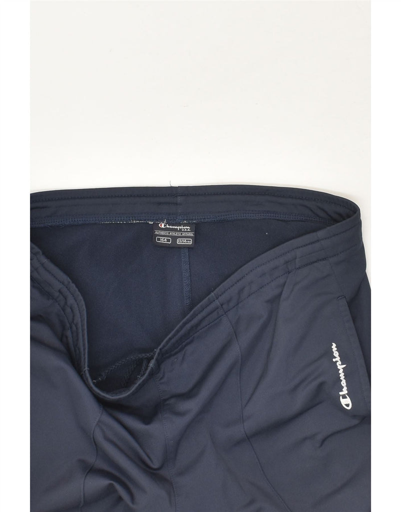 CHAMPION Boys Graphic Tracksuit Trousers 13-14 Years Navy Blue Polyester | Vintage Champion | Thrift | Second-Hand Champion | Used Clothing | Messina Hembry 