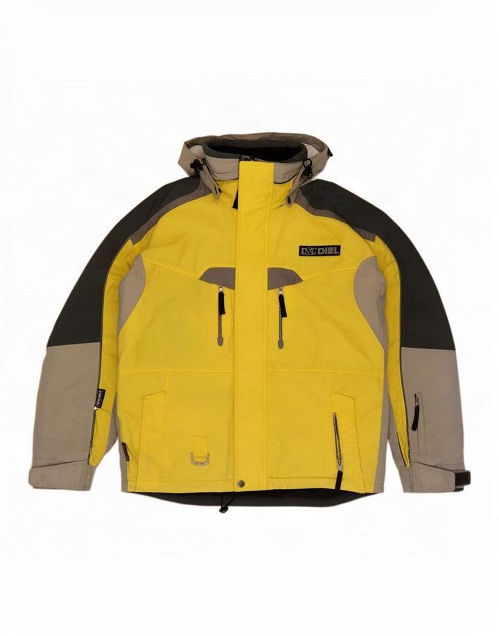 Diel Mens Hooded Ski Jacket UK 38 Medium Yellow Colourblock