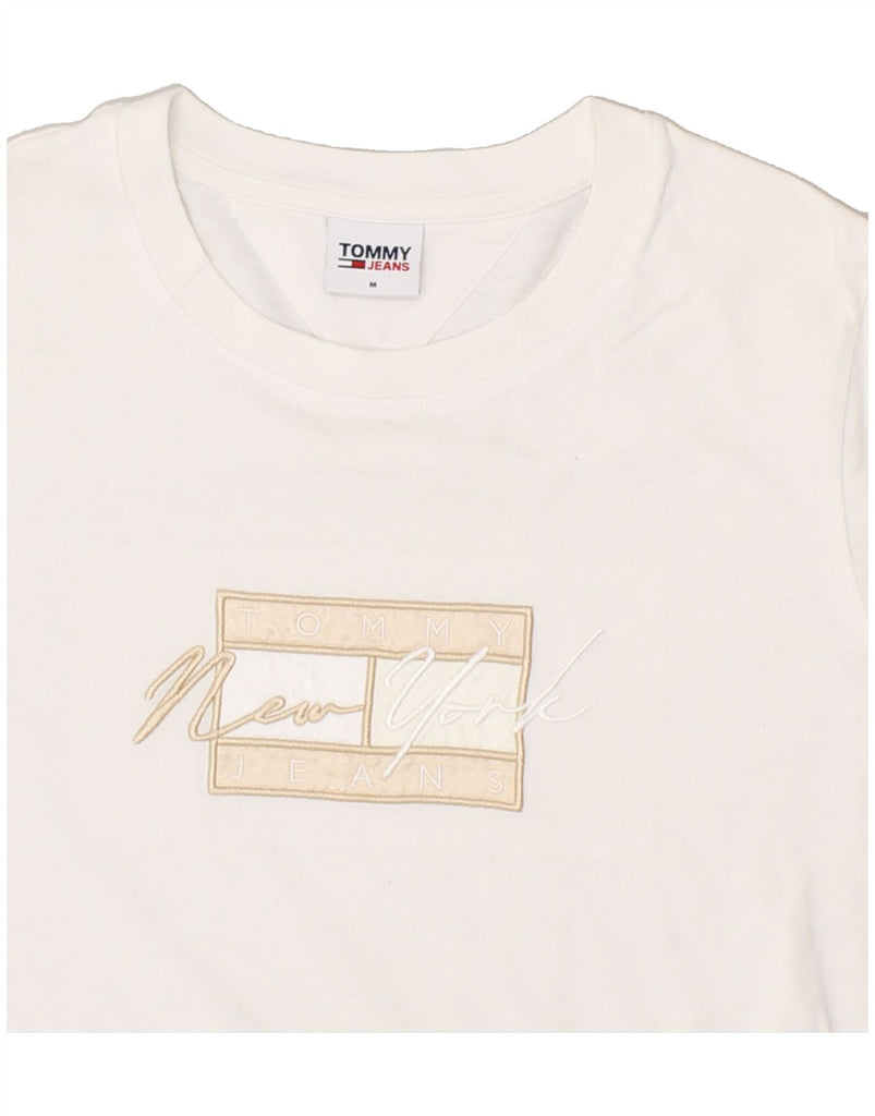 TOMMY HILFIGER Womens Graphic T-Shirt Top UK 14 Medium White Cotton | Vintage Tommy Hilfiger | Thrift | Second-Hand Tommy Hilfiger | Used Clothing | Messina Hembry 