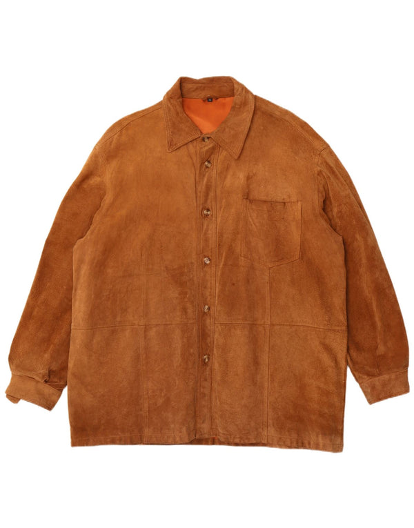 Vintage Mens Overshirt Suede Shirt IT 58 2XL Brown