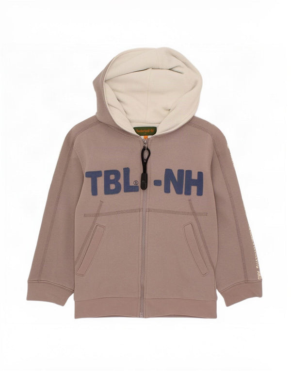 Timberland Boys Graphic Zip Hoodie Sweater 4-5 Years Brown Cotton
