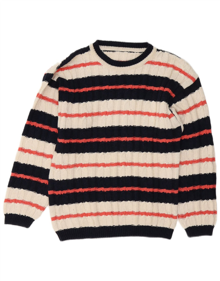 Vintage Mens Boat Neck Jumper Sweater Medium Multicoloured Striped