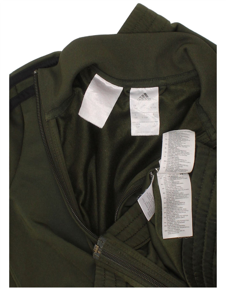 Adidas Boys Tracksuit Top Jacket 9-10 Years Khaki Polyester