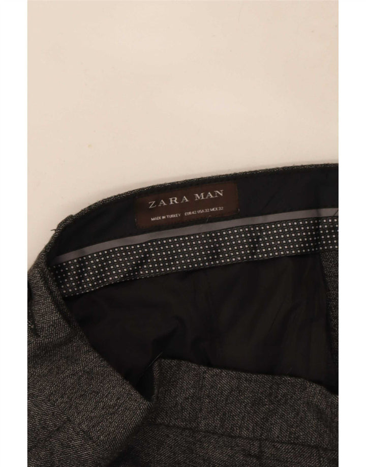 Zara Mens Slim Suit Trousers EU 42 Large W32 L32 Grey Polyester