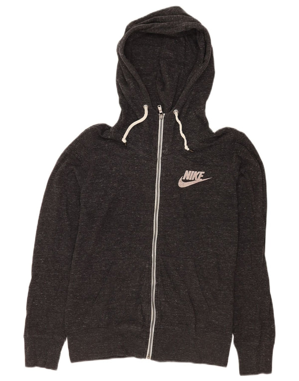 Nike Womens Zip Hoodie Sweater UK 12 Medium Grey Flecked Cotton