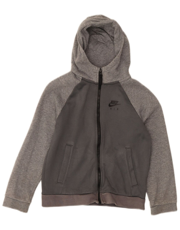 Nike Boys Zip Hoodie Sweater 8-9 Years Small Grey Colourblock Cotton