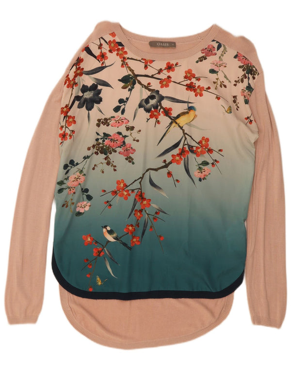 Oasis Womens Graphic Oversized Boat Neck Jumper Sweater UK 6 XS Pink Floral