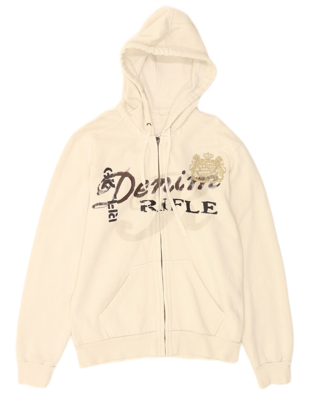 Rifle Mens Graphic Zip Hoodie Sweater Medium White Cotton