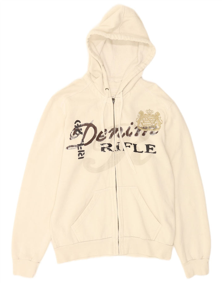 Rifle Mens Graphic Zip Hoodie Sweater Medium White Cotton