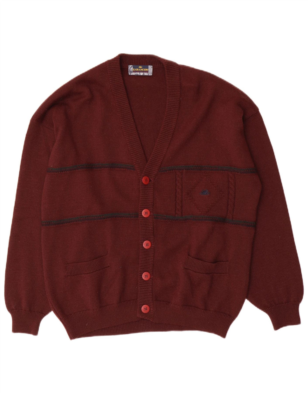 Il Granchio Mens Cardigan Sweater Large Burgundy Striped