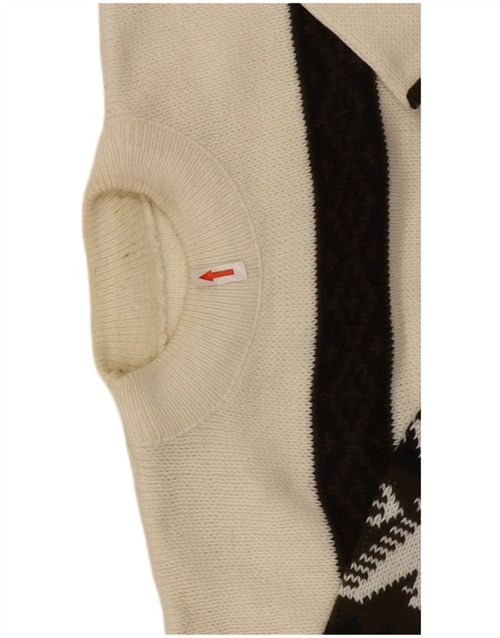 Vintage Mens Graphic Turtle Neck Jumper Sweater Large White Fair Isle
