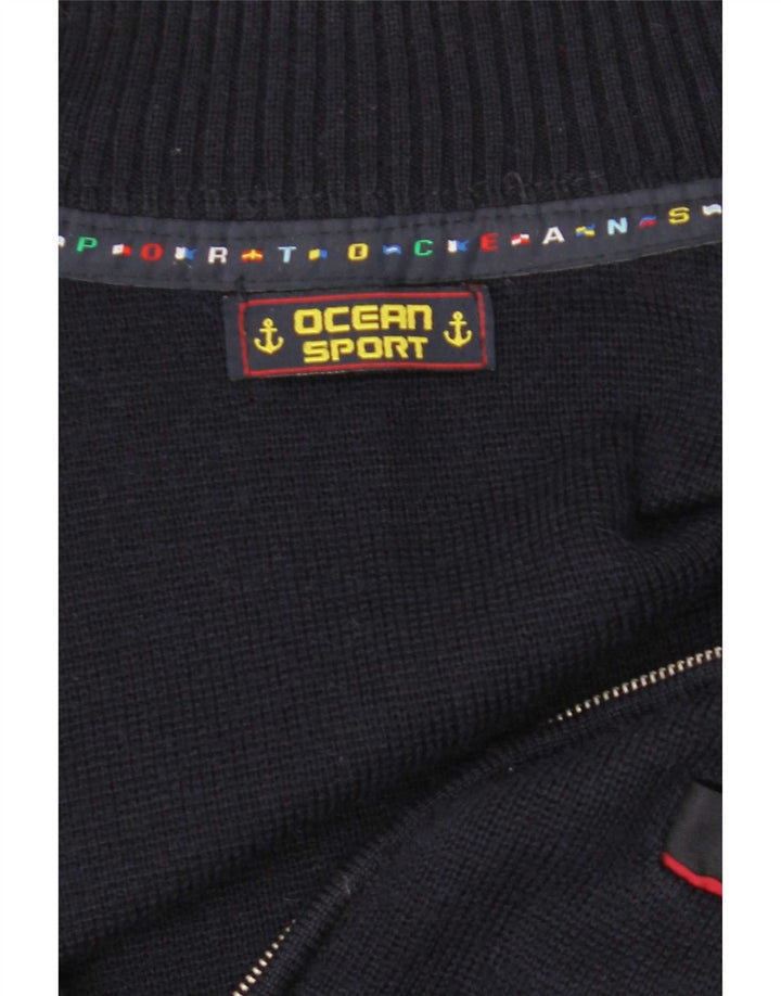 Vintage Mens Full Zip Cardigan Sweater Medium Navy Blue