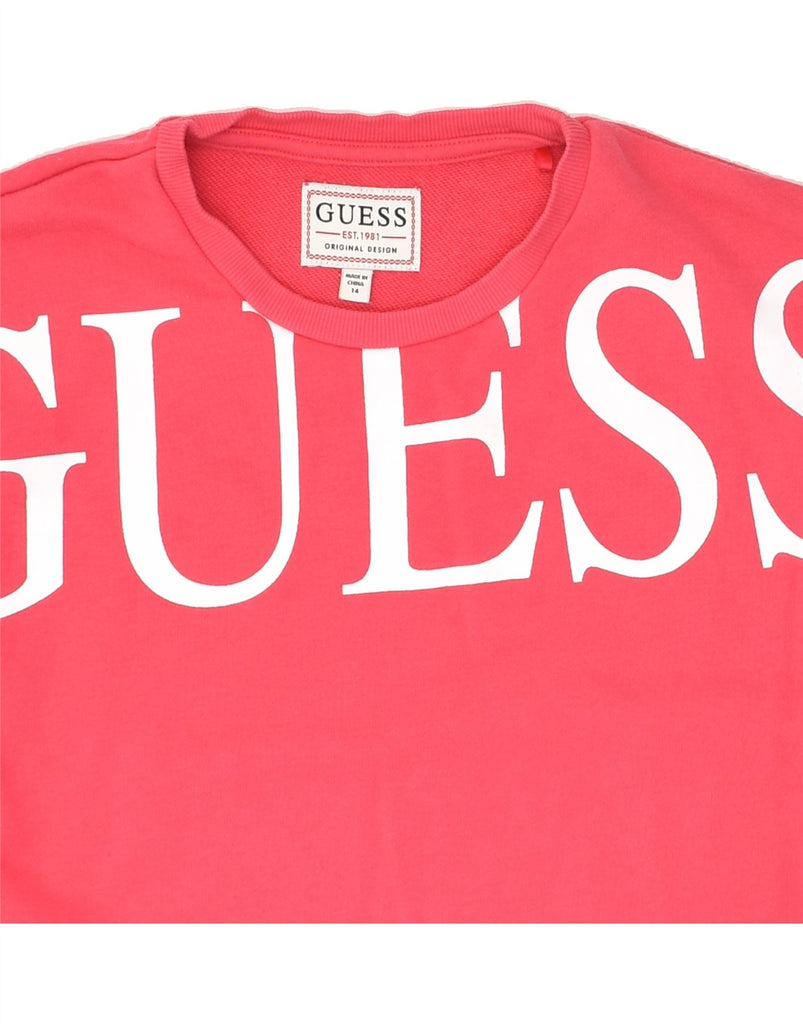 GUESS Girls Graphic Sweatshirt Jumper 13-14 Years Pink Cotton | Vintage Guess | Thrift | Second-Hand Guess | Used Clothing | Messina Hembry 