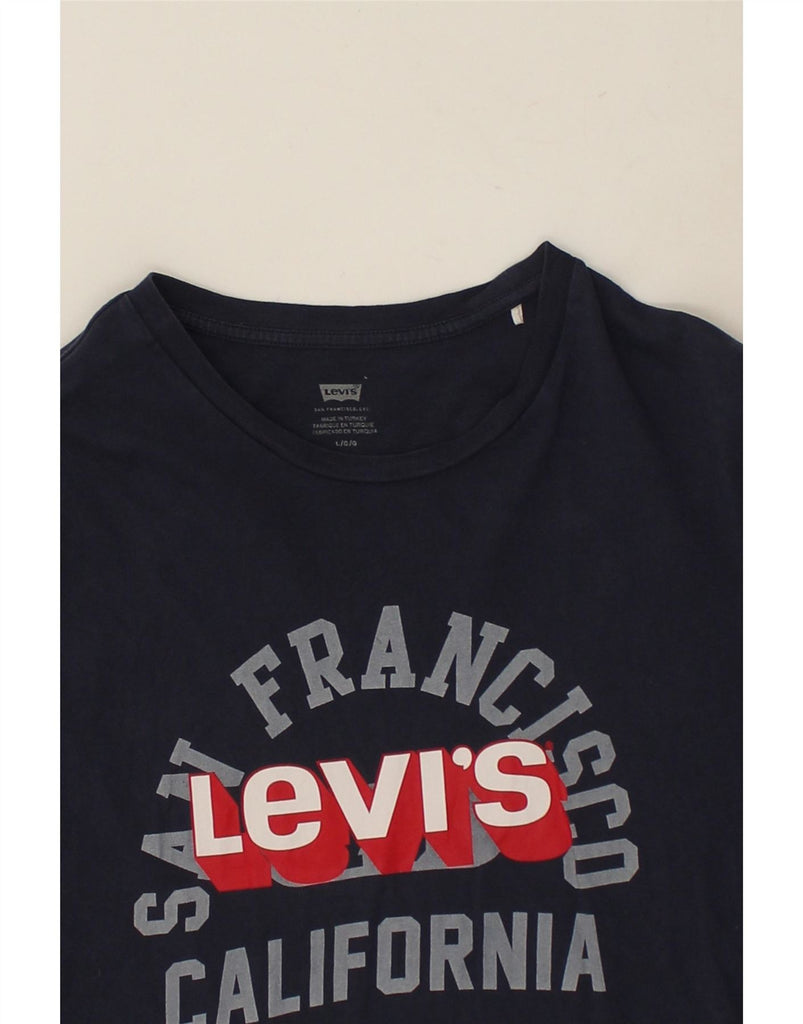 LEVI'S Mens Slim Graphic T-Shirt Top Large Navy Blue Cotton Vintage Levi's and Second-Hand Levi's from Messina Hembry 