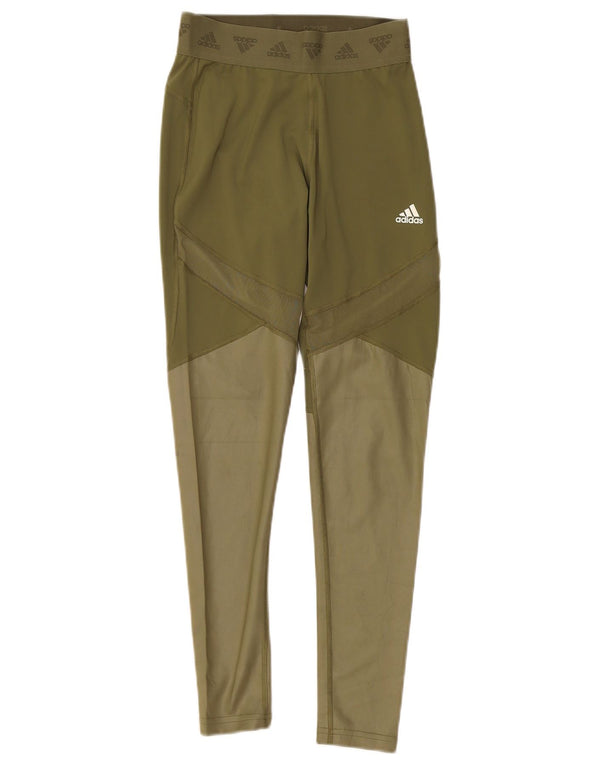 Adidas Womens Aeroready Leggings UK 8/10 Small Khaki Colourblock Polyester