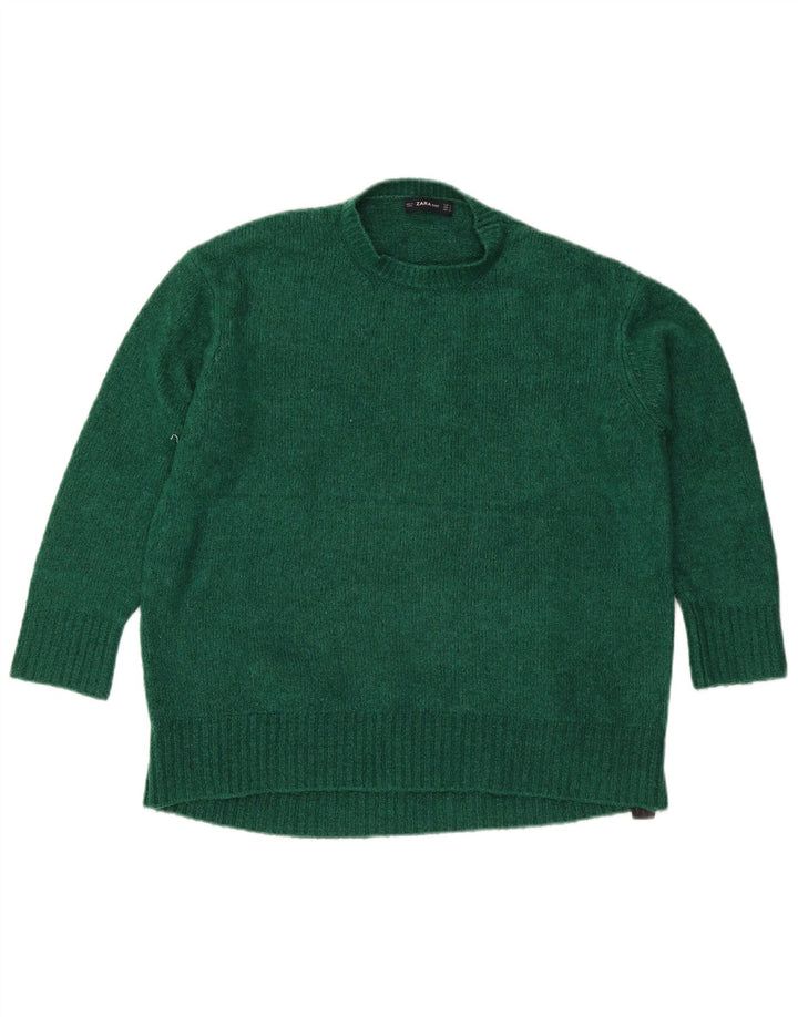 Zara Womens Crew Neck Jumper Sweater UK 14 Medium Green Acrylic