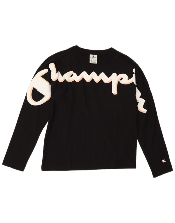 CHAMPION Womens Graphic Top Long Sleeve UK 10 Small Black