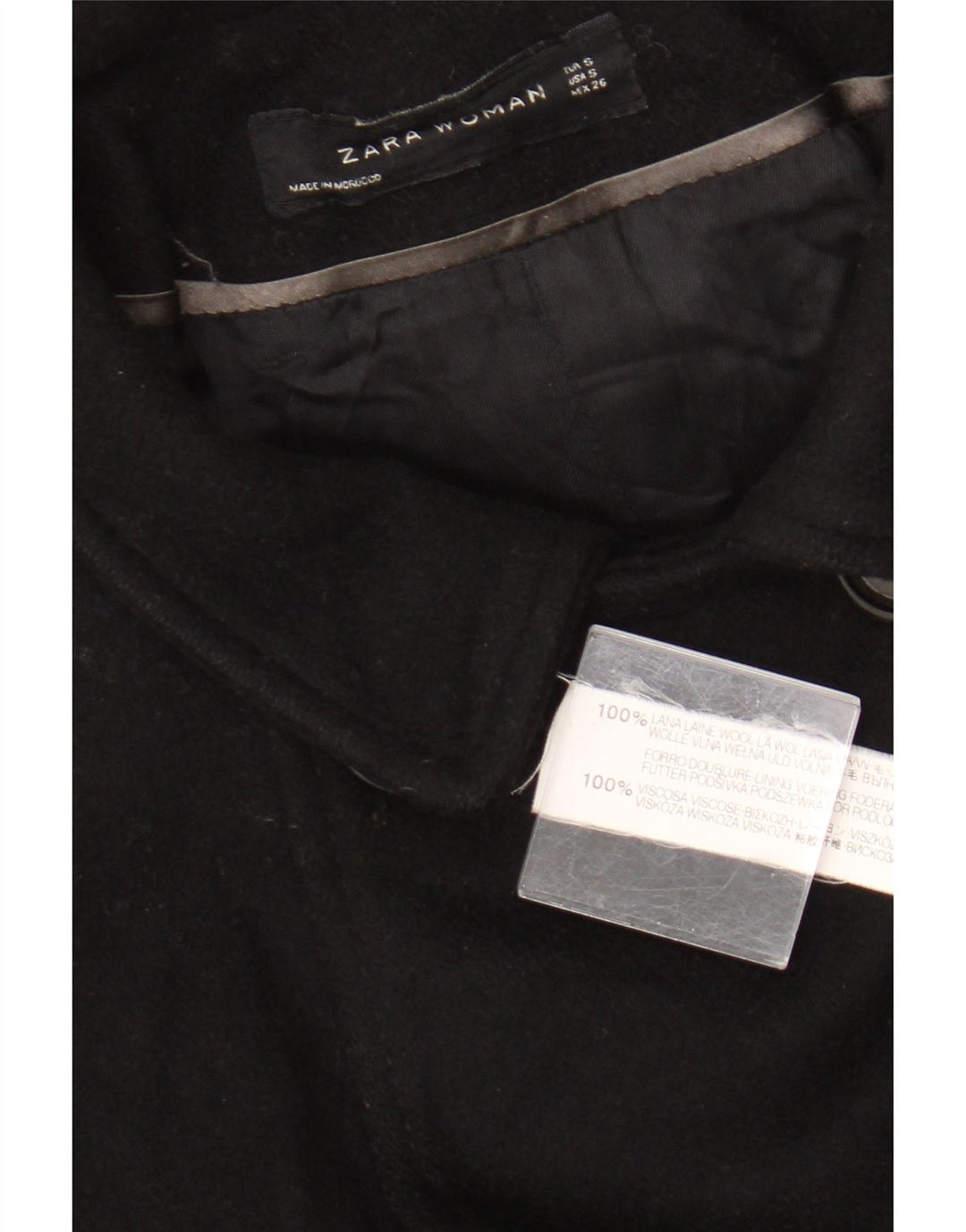 Zara Womens Double Breasted Coat UK 10 Small Black Wool