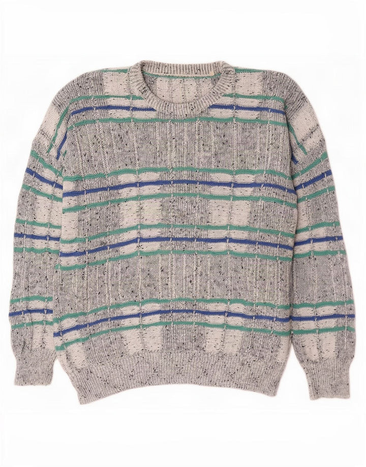 Vintage Mens Crew Neck Jumper Sweater Large Grey Check