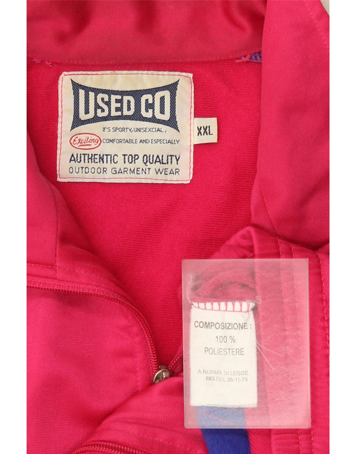Vintage Mens Graphic Tracksuit Top Jacket 2XL Pink Colourblock Polyester