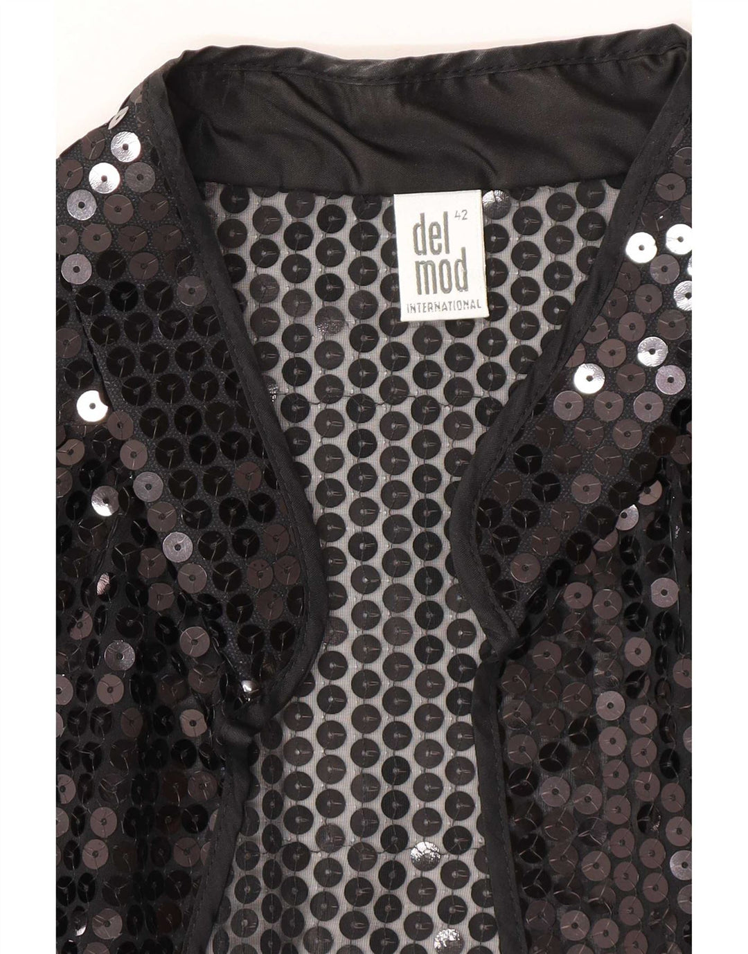 Del Mod Womens See Through Sequin Cardigan Top EU 42 Large Black Polyester