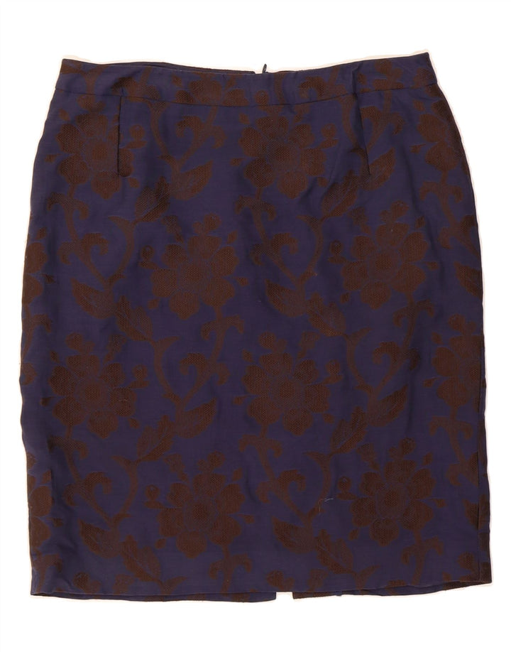 JIGSAW Womens Pencil Skirt US 12 Large W32 Navy Blue Floral Polyester Vintage Jigsaw and Second-Hand Jigsaw from Messina Hembry 