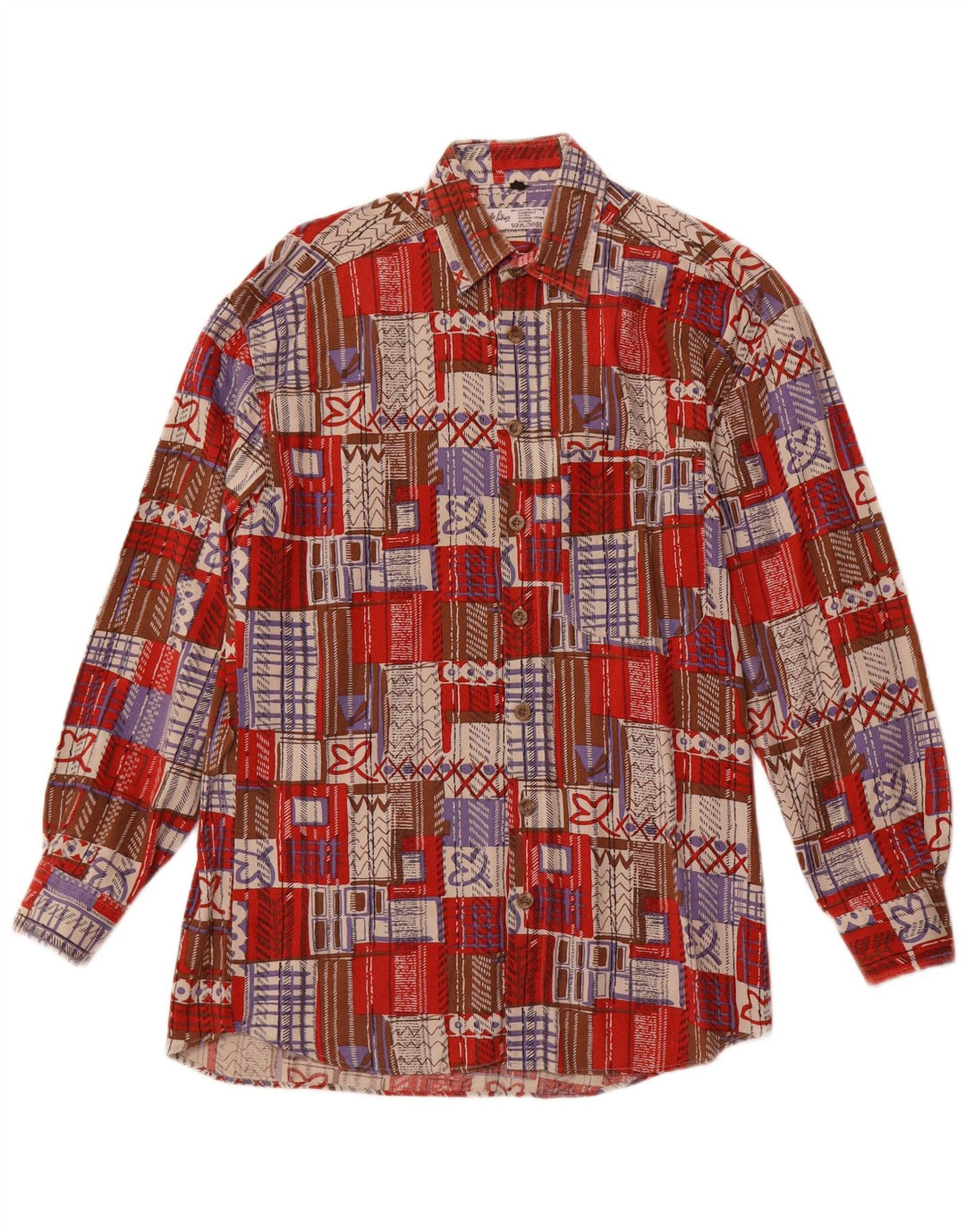 Angelo Litrico Mens Corduroy Shirt Size 37/38 Small Red Patchwork Cotton
