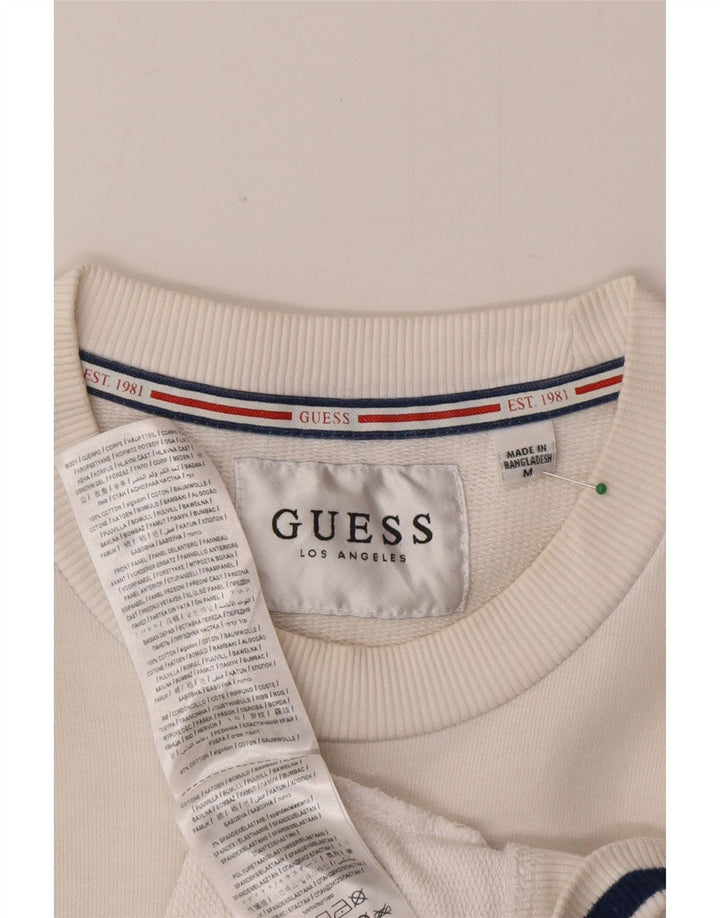 Guess Mens Graphic Top Long Sleeve Medium White Colourblock Cotton