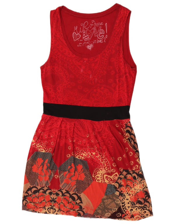 Desigual Womens Graphic Sleeveless Sheath Dress UK 14 Large Red Floral
